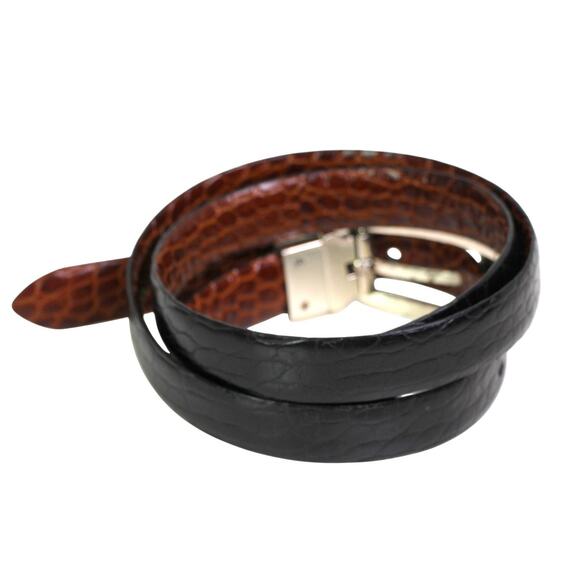 Ralph Lauren BROWN BLACK LEATHER 3/4"Wd SNAKE PRINT RVRSBL DRESS BELT Sz M (4B - Picture 5 of 16